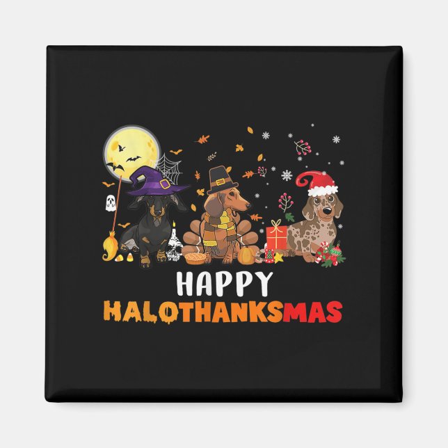 Lycklig Hallothanksmas Dachshund Hund älskare Hall Magnet (Framsidan)