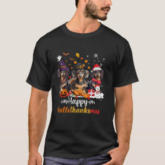 Lycklig Hallothanksmas Dachshund Hund Halloween Ch T Shirt