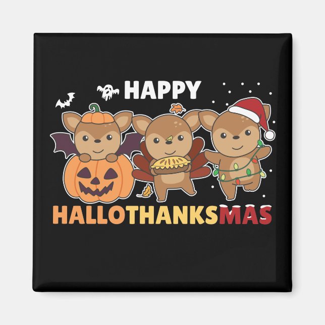 Lycklig Hallothanksmas Deers jul Hjort Magnet (Framsidan)