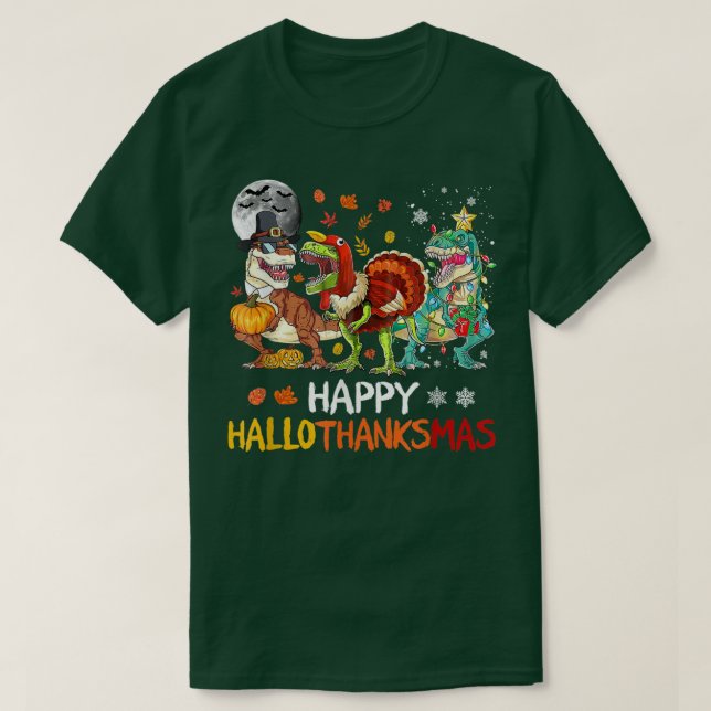 Lycklig Hallothanksmas Dinosaur TRe Halloween Kris T Shirt (Design framsida)