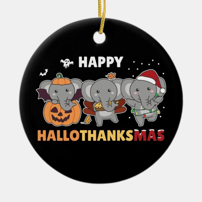 Lycklig Hallothanksmas Elephant jul Elephant C Julgransprydnad Keramik (Framsidan)