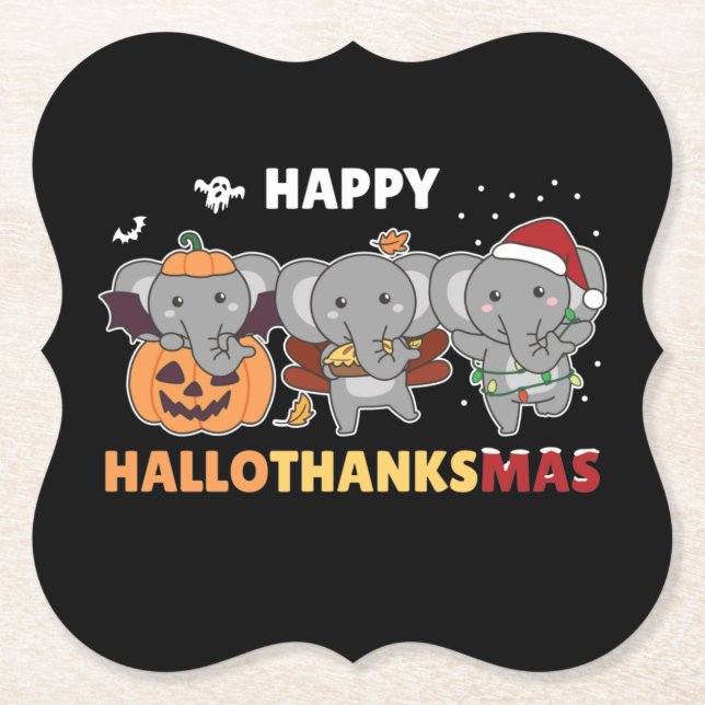 Lycklig Hallothanksmas Elephant jul Elephant P Underlägg Papper (Framsida)