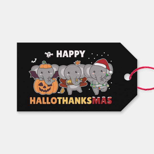 Lycklig Hallothanksmas Elephant jul Elephant Presentetikett (Framsidan (Horisontell))