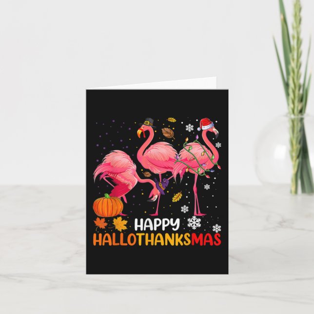 Lycklig Hallothanksmas Flamingo Kort (Framsida)