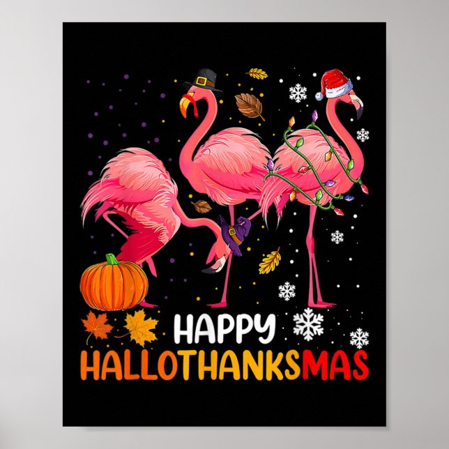 Lycklig Hallothanksmas Flamingo Poster (Framsidan)
