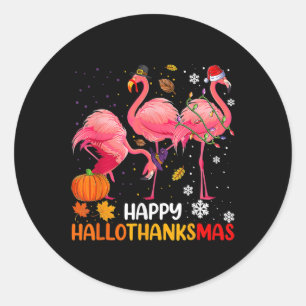 Lycklig Hallothanksmas Flamingo Runt Klistermärke