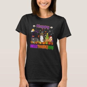 Lycklig Hallothanksmas Funny Cat Lover Witch Santa T Shirt