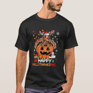 Lycklig Hallothanksmas Funny Dachshund hund turkey T Shirt