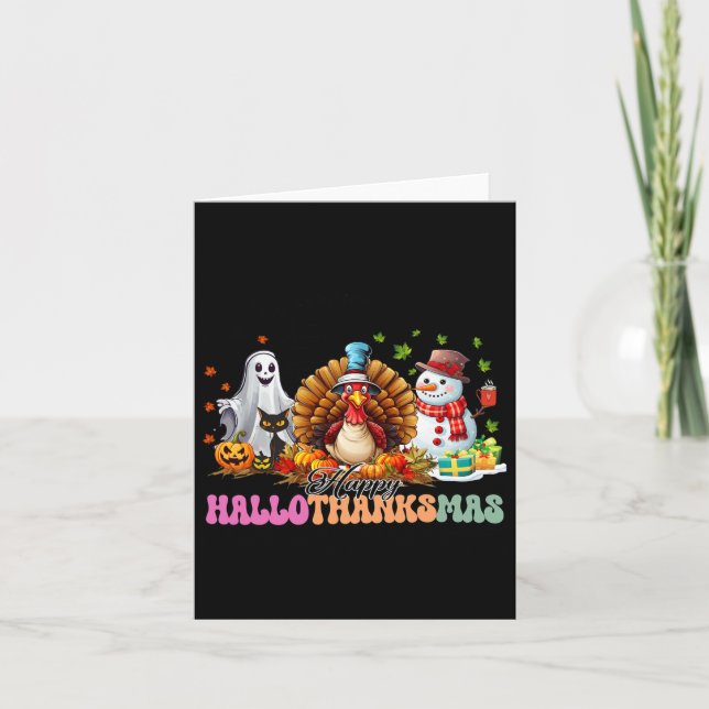 Lycklig Hallothanksmas Funny Halloween Thanksgivin Kort (Framsida)