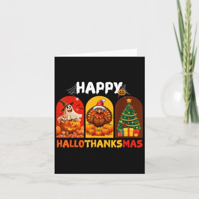 Lycklig Hallothanksmas Funny Halloween Thanksgivin Kort (Framsida)
