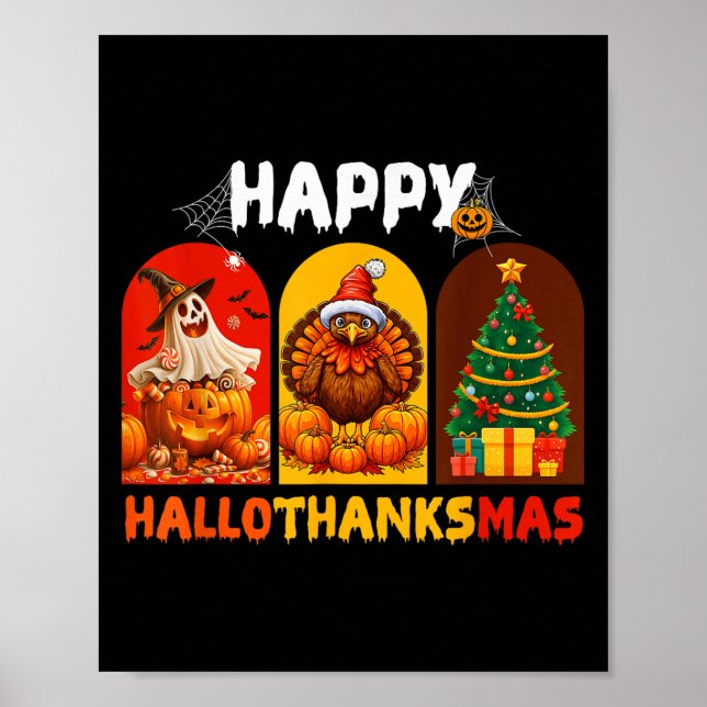Lycklig Hallothanksmas Funny Halloween Thanksgivin Poster (Framsidan)