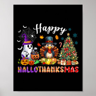 Lycklig Hallothanksmas Funny Halloween Thanksgivin Poster