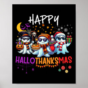 Lycklig Hallothanksmas Ghost Halloween Thanksgivin Poster