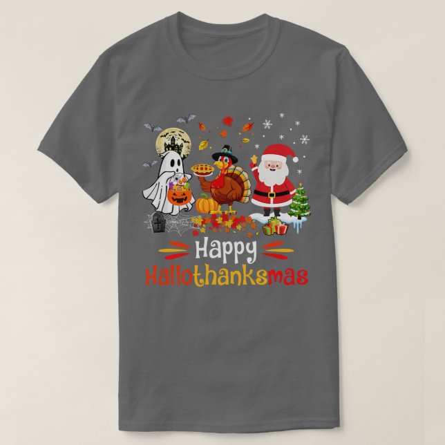Lycklig Hallothanksmas Ghost Turkey Pumpkin Christ T Shirt (Design framsida)