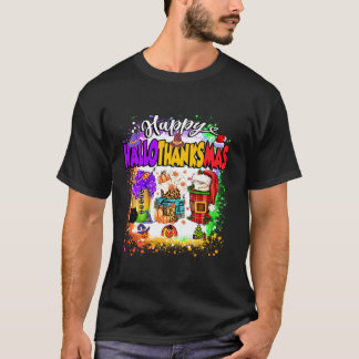 Lycklig Hallothanksmas Glass Halloween Thanksgivin T Shirt