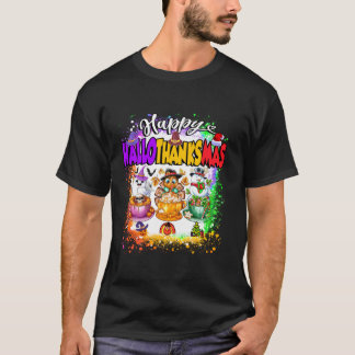 Lycklig Hallothanksmas Glass Halloween Thanksgivin T Shirt