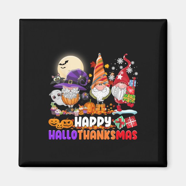 Lycklig Hallothanksmas Gnome Halloween Thanksgivin Magnet (Framsidan)
