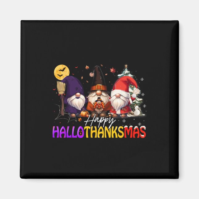 Lycklig Hallothanksmas Gnome Halloween Thanksgivin Magnet (Framsidan)