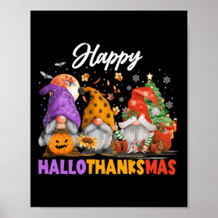 Lycklig Hallothanksmas Gnome Halloween Thanksgivin Poster