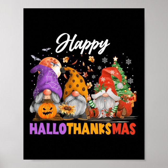 Lycklig Hallothanksmas Gnome Halloween Thanksgivin Poster (Framsidan)