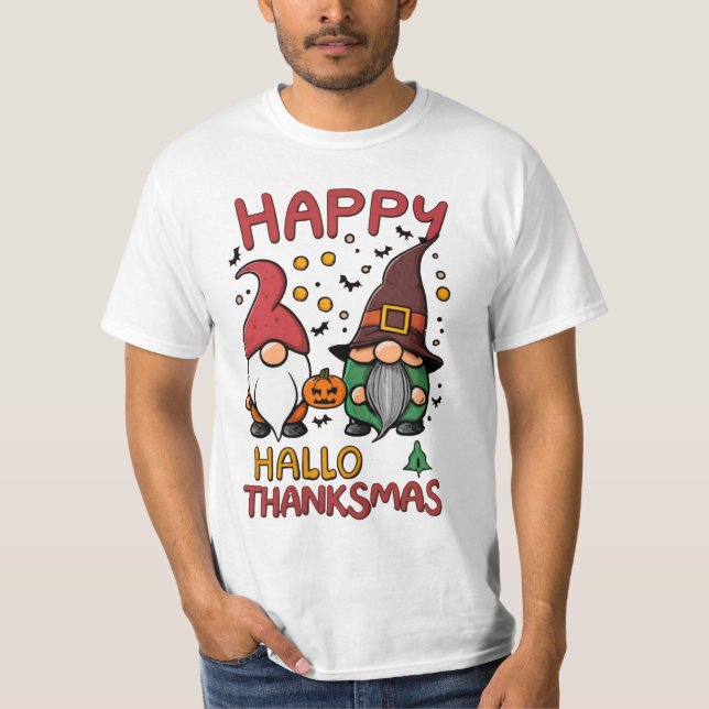 Lycklig Hallothanksmas Gnome Halloween Thanksgivin T Shirt (Framsida)