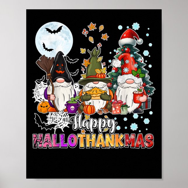 Lycklig Hallothanksmas Gnomes Älskare Funny Hallow Poster (Framsidan)