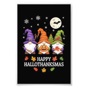 Lycklig Hallothanksmas Gnomes Älskare Halloween Ju Fototryck