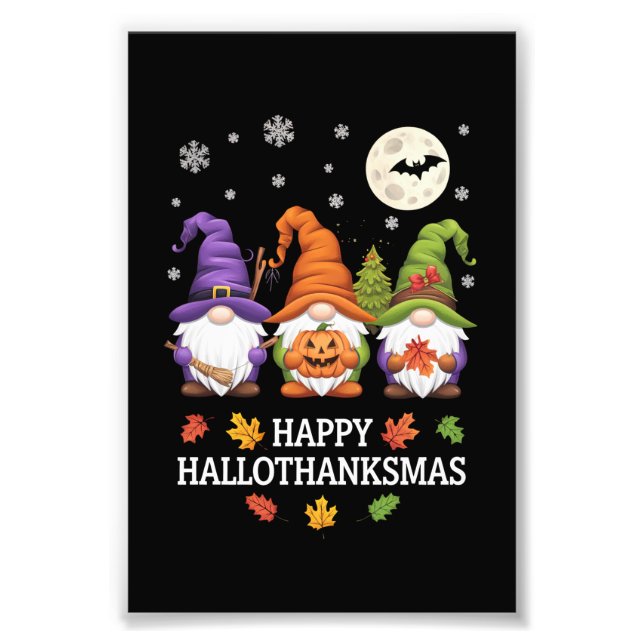 Lycklig Hallothanksmas Gnomes Älskare Halloween Ju Fototryck (Framsidan)