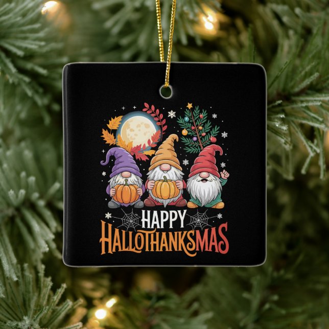 Lycklig Hallothanksmas Gnomes Älskare Halloween Ju Julgransprydnad Keramik (Träd)