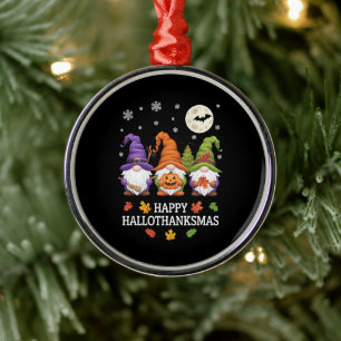 Lycklig Hallothanksmas Gnomes Älskare Halloween Ju Julgransprydnad Metall