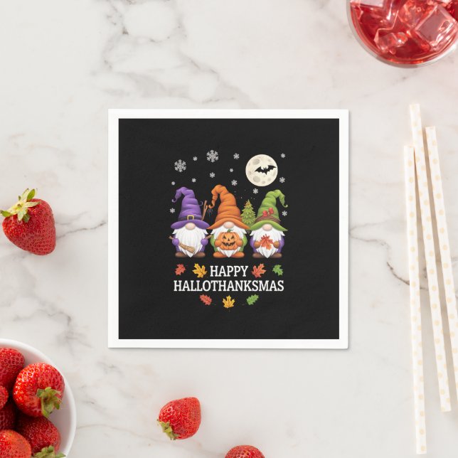 Lycklig Hallothanksmas Gnomes Älskare Halloween Ju Pappersservett (Insitu)