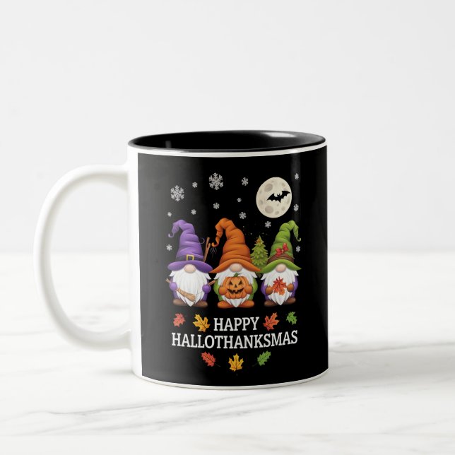 Lycklig Hallothanksmas Gnomes Älskare Halloween Ju Två-Tonad Mugg (Vänster)