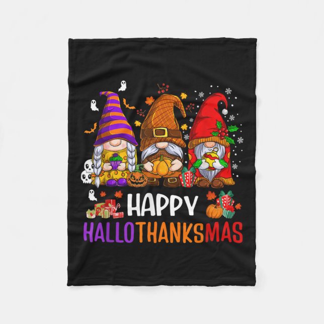 Lycklig Hallothanksmas Gnomes Älskare Halloween Me Fleecefilt (Framsidan)
