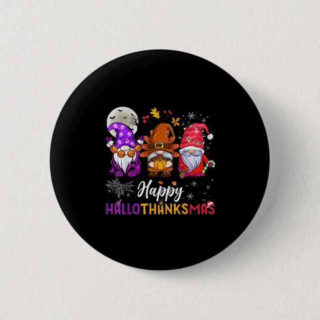 Lycklig Hallothanksmas Gnomes Älskare Halloween Me Knapp (Framsida)