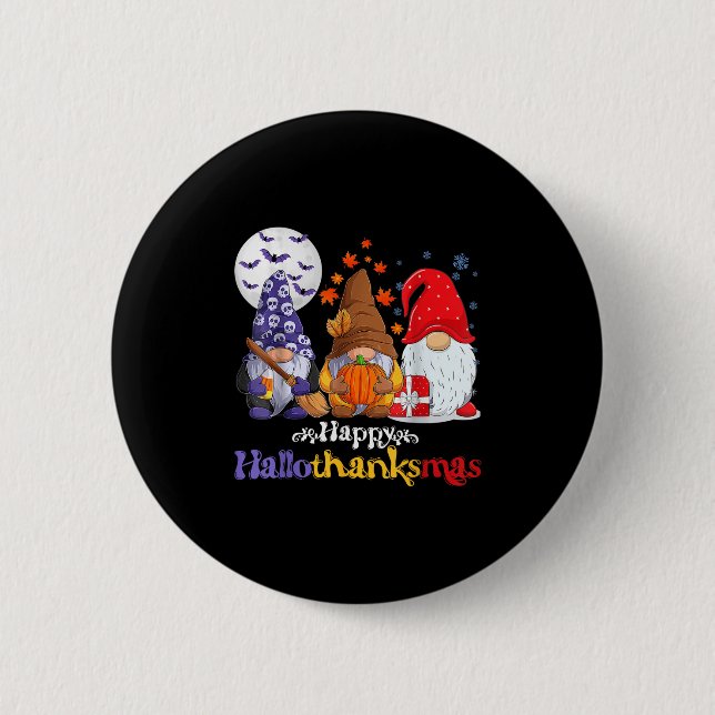 Lycklig Hallothanksmas Gnomes Älskare Halloween Me Knapp (Framsida)