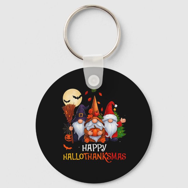 Lycklig Hallothanksmas Gnomes Älskare Halloween Me Nyckelring (Framsida)