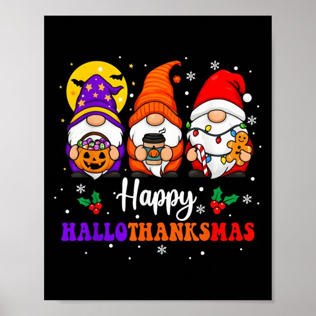 Lycklig Hallothanksmas Gnomes Älskare Halloween Me Poster (Framsidan)