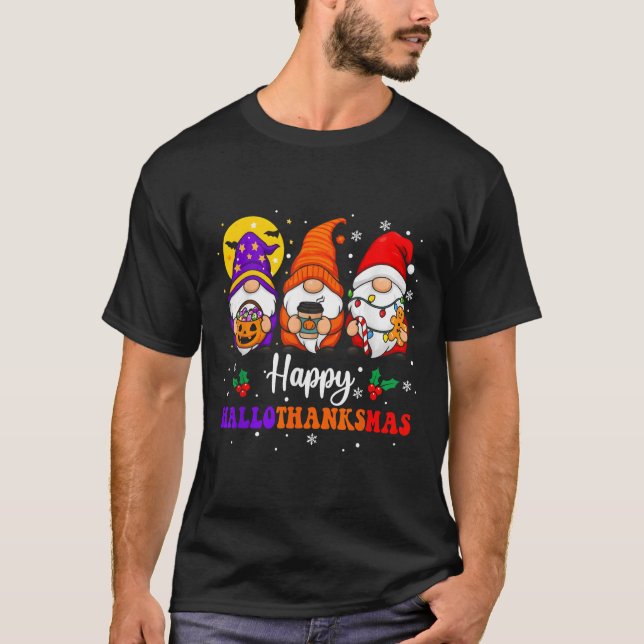 Lycklig Hallothanksmas Gnomes Älskare Halloween Me T Shirt (Framsida)
