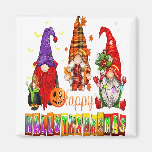 Lycklig Hallothanksmas Gnomes Älskare Halloween Ta Magnet (Framsidan)