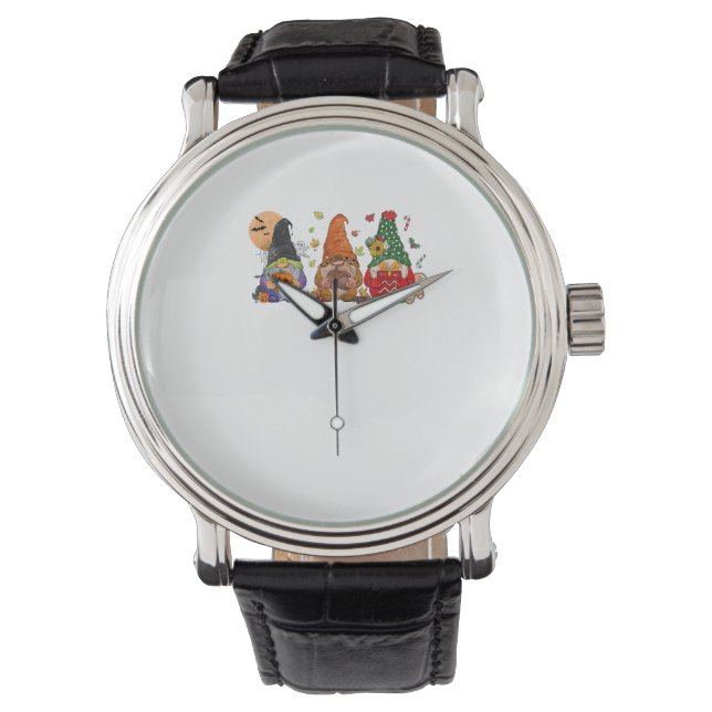 Lycklig Hallothanksmas Gnomes Halloween Thanksgivi Armbandsur (Framsida)