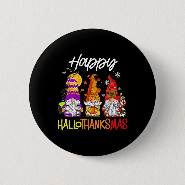 Lycklig Hallothanksmas Gnomes Halloween Thanksgivi Knapp (Framsida)