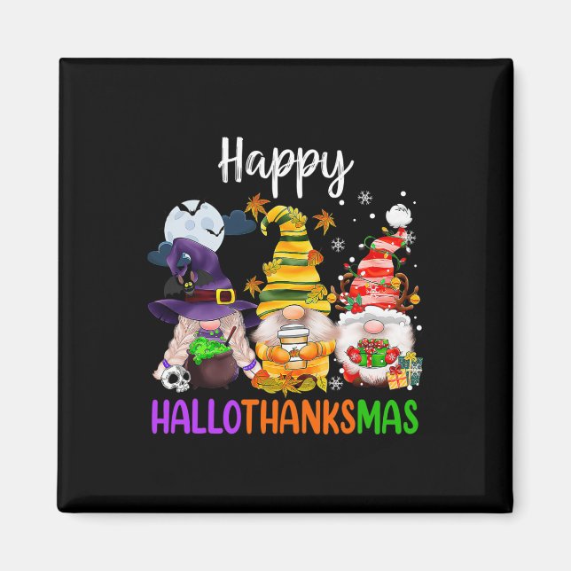 Lycklig Hallothanksmas Gnomes Halloween Thanksgivi Magnet (Framsidan)