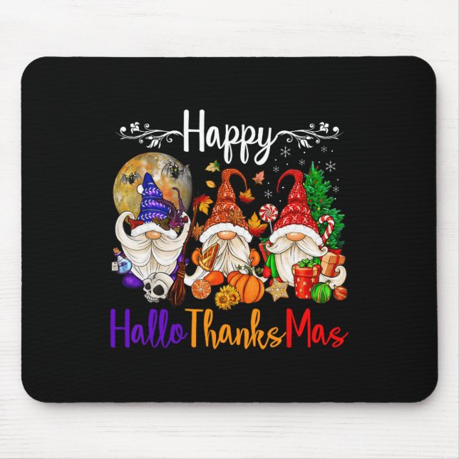 Lycklig Hallothanksmas Gnomes Halloween Thanksgivi Musmatta (Framsidan)
