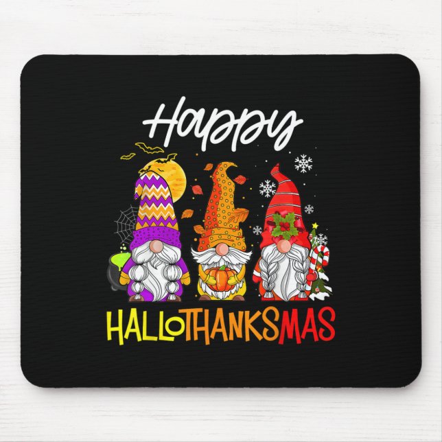 Lycklig Hallothanksmas Gnomes Halloween Thanksgivi Musmatta (Framsidan)