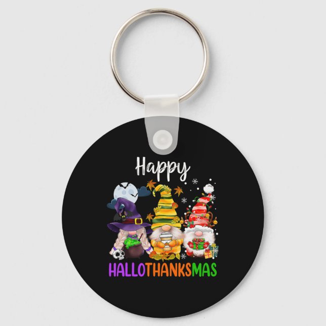 Lycklig Hallothanksmas Gnomes Halloween Thanksgivi Nyckelring (Framsida)