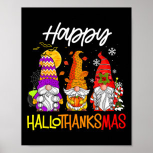 Lycklig Hallothanksmas Gnomes Halloween Thanksgivi Poster