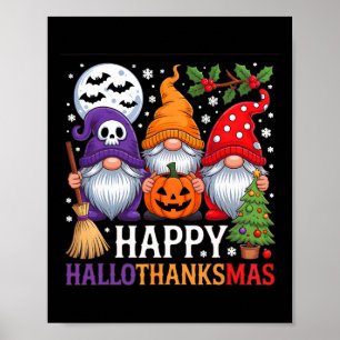 Lycklig Hallothanksmas Gnomes Halloween Thanksgivi Poster