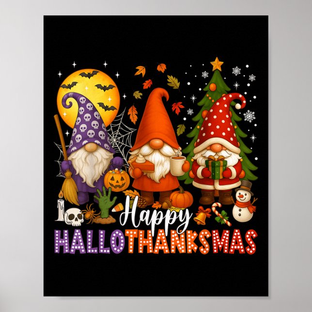 Lycklig Hallothanksmas Gnomes Halloween Thanksgivi Poster (Framsidan)