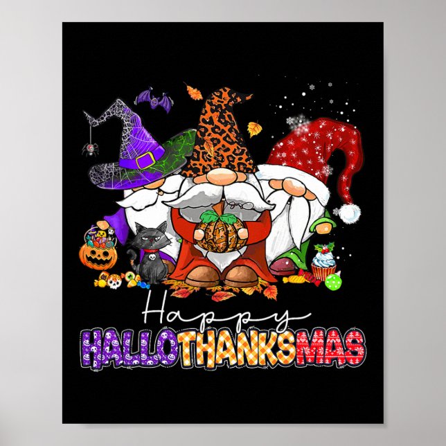 Lycklig Hallothanksmas Gnomes Halloween Thanksgivi Poster (Framsidan)