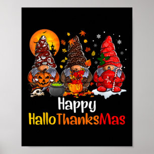 Lycklig Hallothanksmas Gnomes Halloween Thanksgivi Poster
